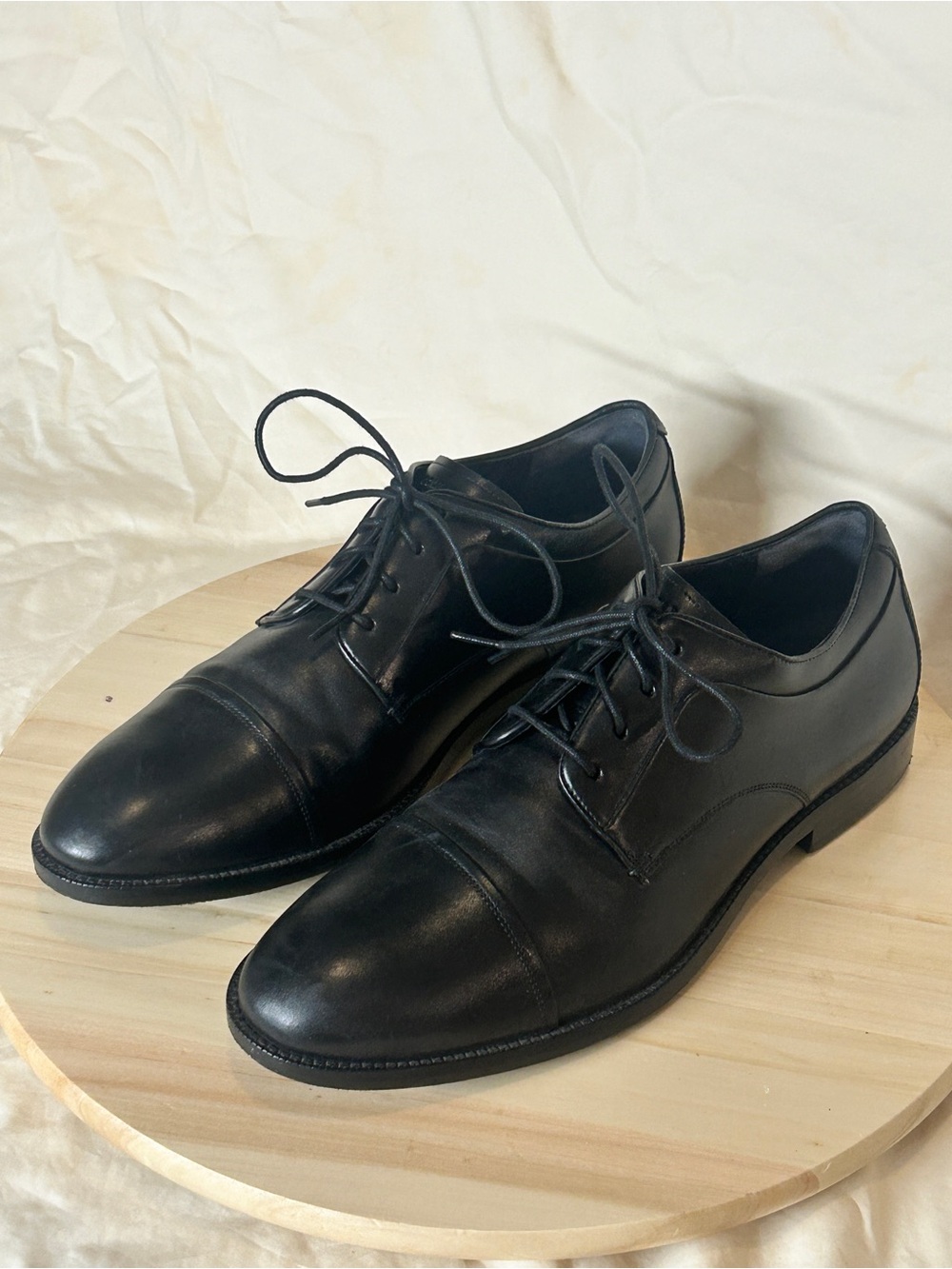 Cole Haan Grand Os Men 9 M Derby Black Leather Dress Shoes Cap Toe